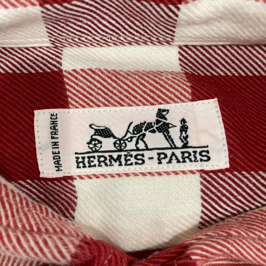 HERMES（エルメス） ギンガムチェック 長袖シャツ レッド サイズ：40