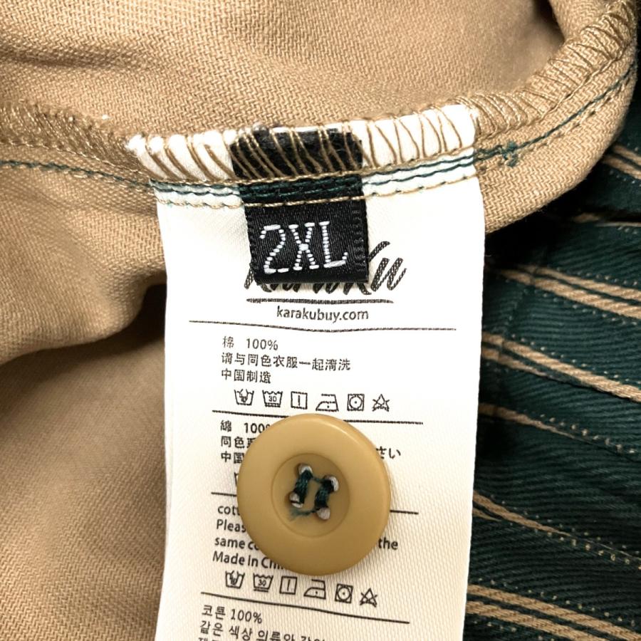 カラク Karaku ストライプパンツ ベージュ×グリーン サイズ：2XL
