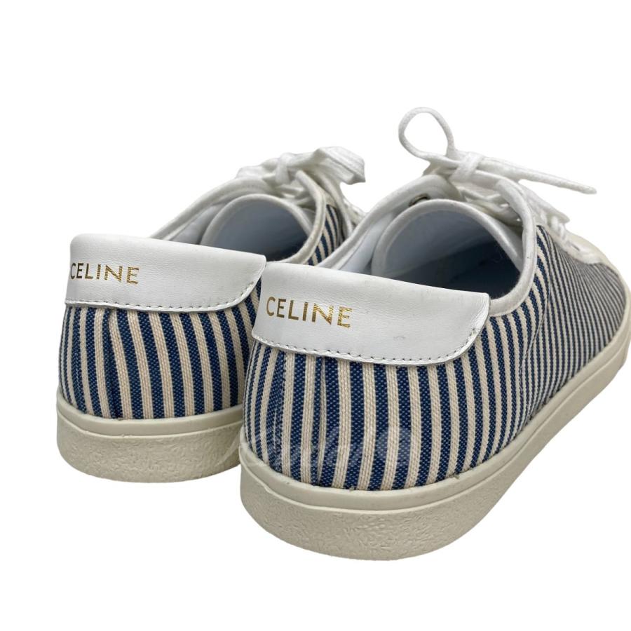 CELINE ストライプキャンバススニーカー ホワイト×ブルー サイズ：39 