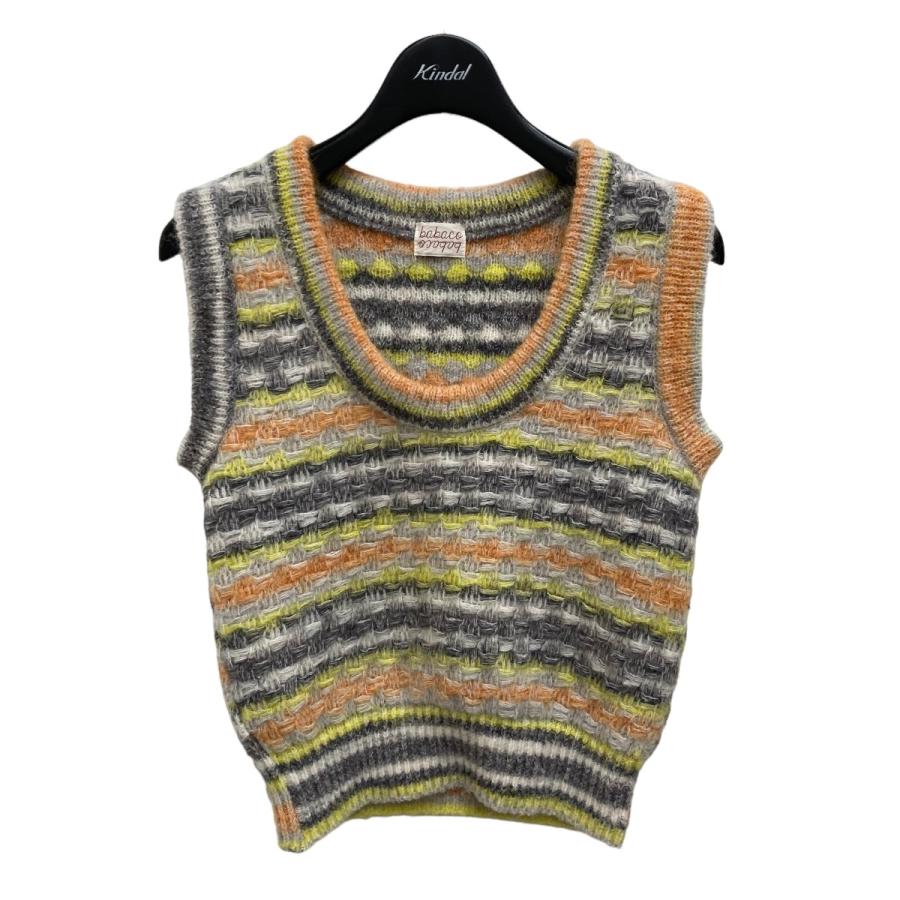 ババコ babaco Space dyed basket ニットベスト グレー×グリーン 