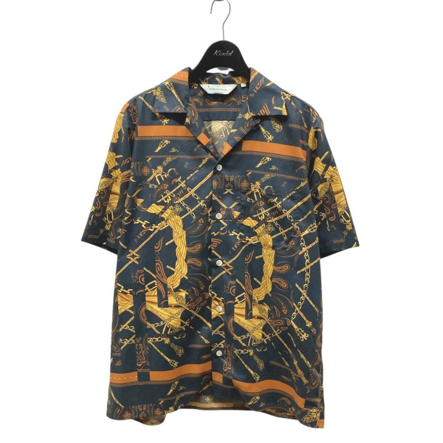 nipoaloha ニポアロハ シルク アロハシャツ NIPOALOHA ニポアロハ 半袖シャツ グレー×イエロー サイズ：1