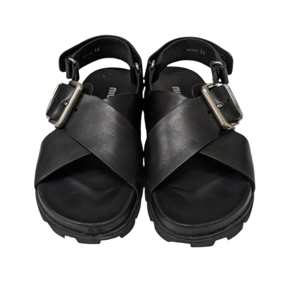 miu ミュウミュウ MIU Smooth Leather Flat Sandals レザーサンダル  