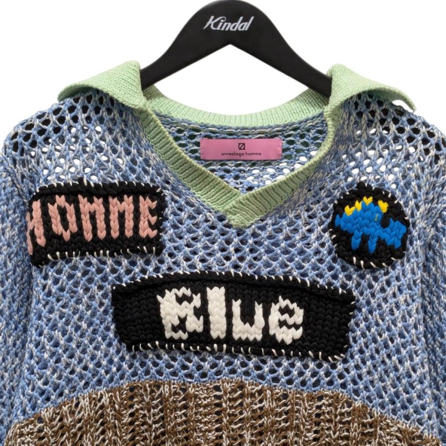 アンリアレイジオム anrealage homme HAND KNIT WAPPEN SOCCER SHIRTS セーター ブルー×ブラウン サイズ：_2