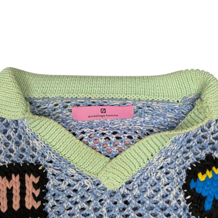 アンリアレイジオム anrealage homme HAND KNIT WAPPEN SOCCER SHIRTS セーター ブルー×ブラウン サイズ：_4