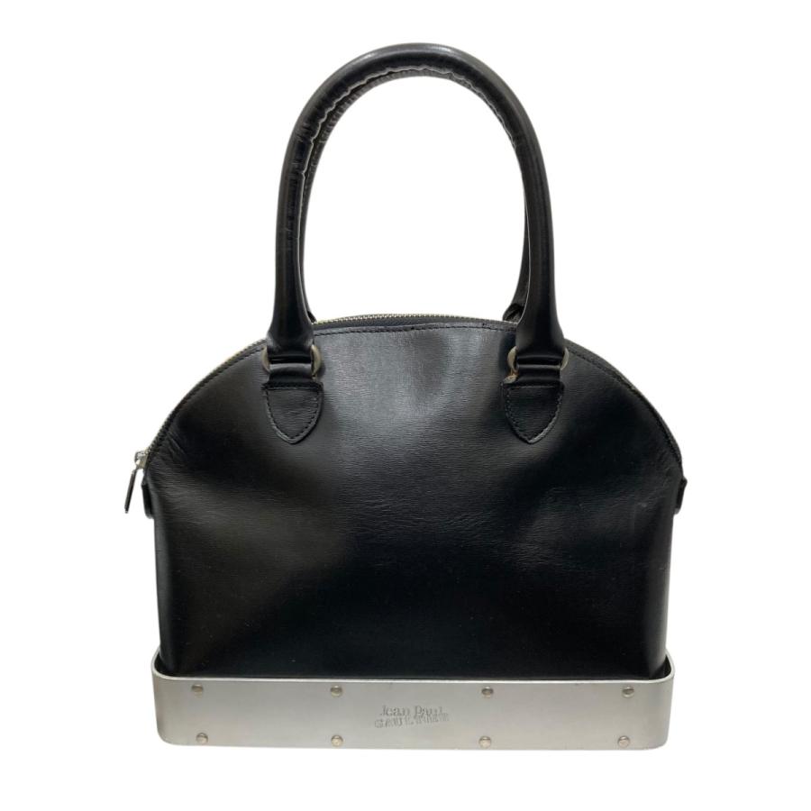 ジャンポールゴルチエ ブラックレザーハンドバッグ メタルロゴ付き Jean Paul Gaultier（ジャンポール・ゴルチエ） ジャンポールゴルチェ