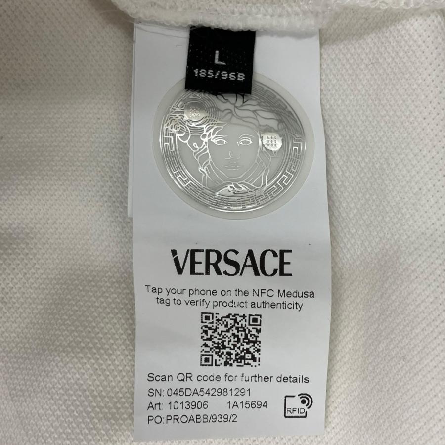 ヴェルサーチ VERSACE 刺繍入り コットン ピケ ポロシャツ 1013906 1A15694 ホワイト×イエロー サイズ：L_6