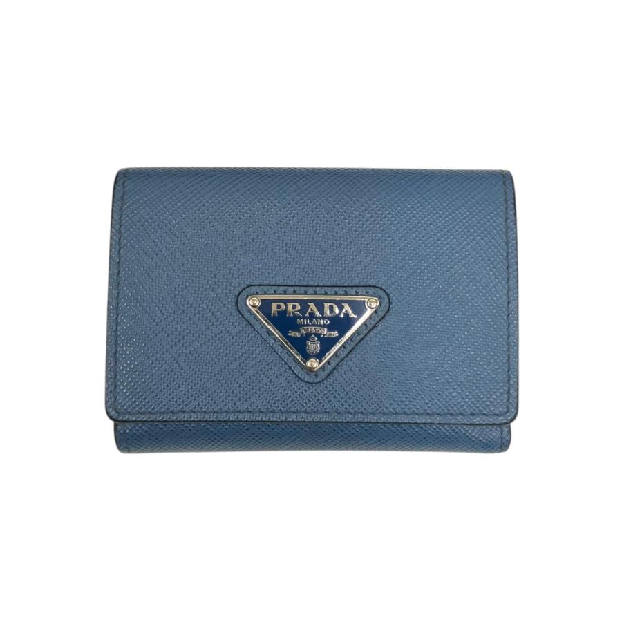 【超極美品】PRADA 三つ折り財布　サフィアーノレザー　トライアングルロゴ　青 PRADA（プラダ） サフィアーノトライアングル 3つ折り財布 2MH042