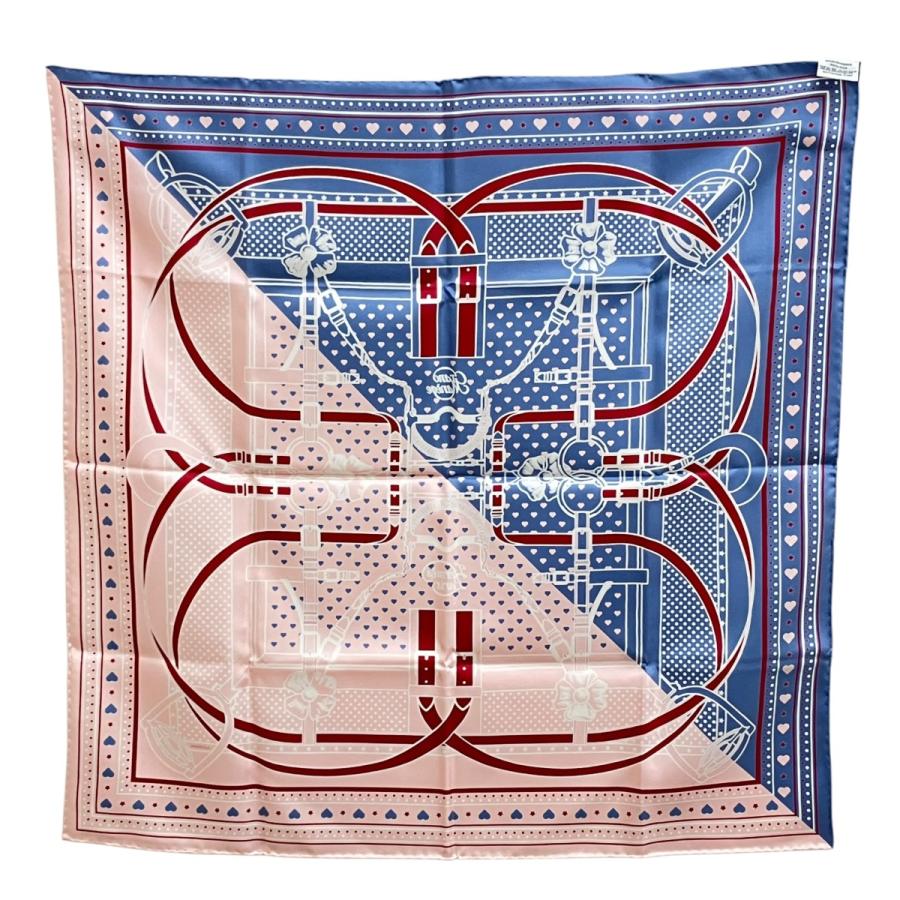 HERMES（エルメス） カレ70 大調教術 スカーフ ピンク×ブルー