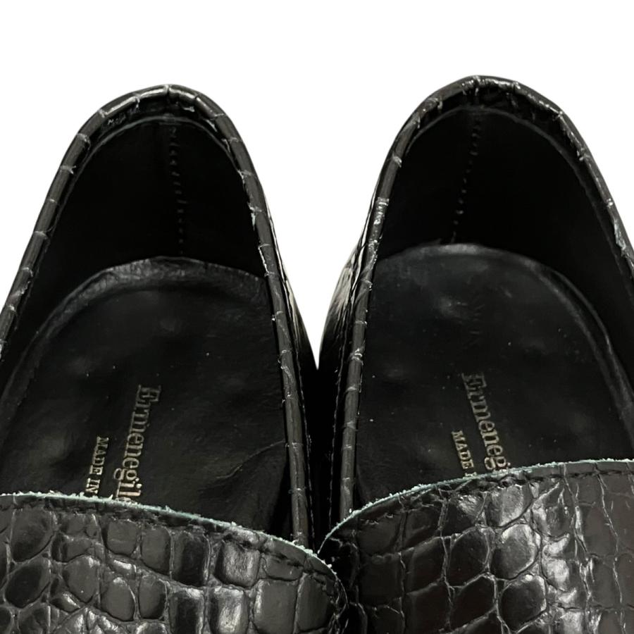 エルメネジルドゼニア Ermenegildo Zegna クロコダイル型押しローファー A0563X ブラック サイズ：5.5(約24.5cm?25cの画像