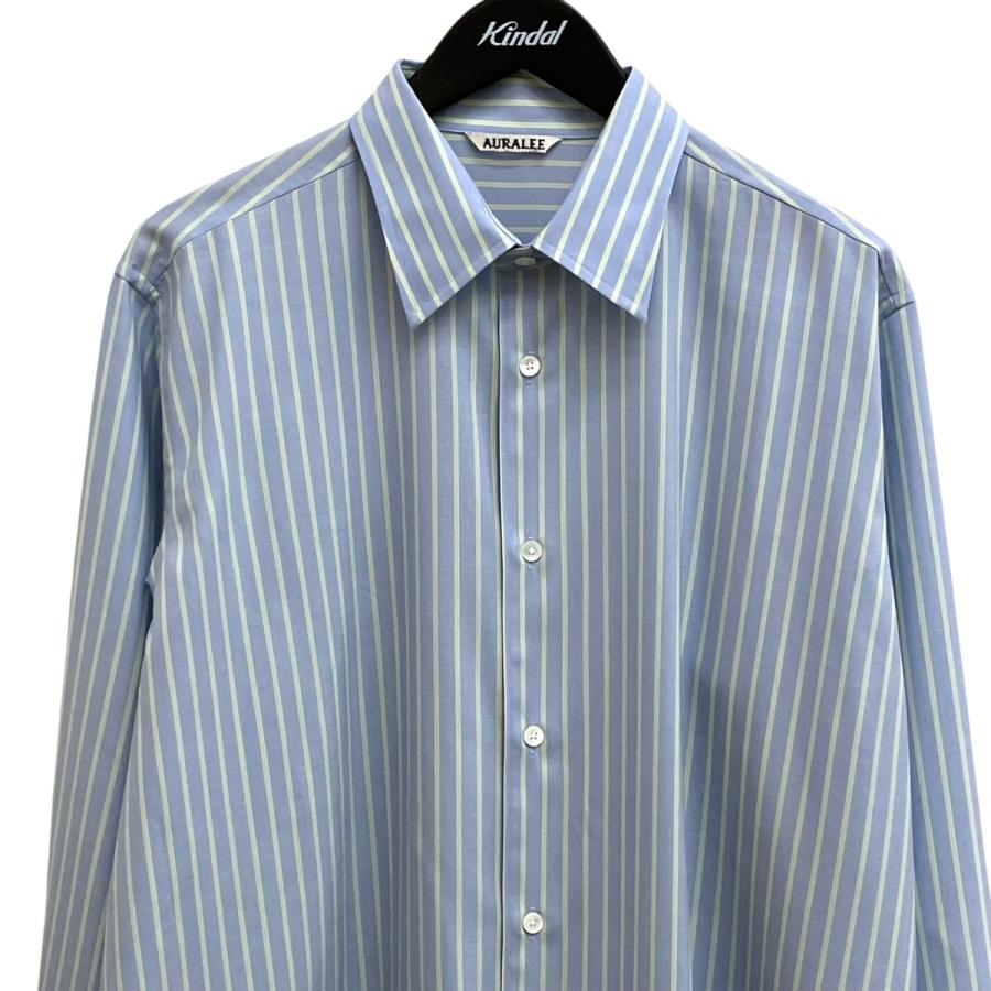 オーラリー AURALEE SUPER FINE WOOL STRIPE SHIRT ストライプシャツ A26SS01WW ブルー サイズ：3の画像
