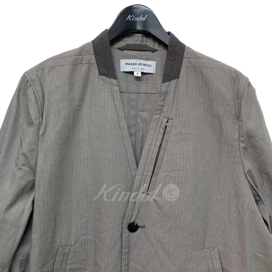 値下げ】masao shimizu checked nocollar coat グレー サイズ：2 (EC 