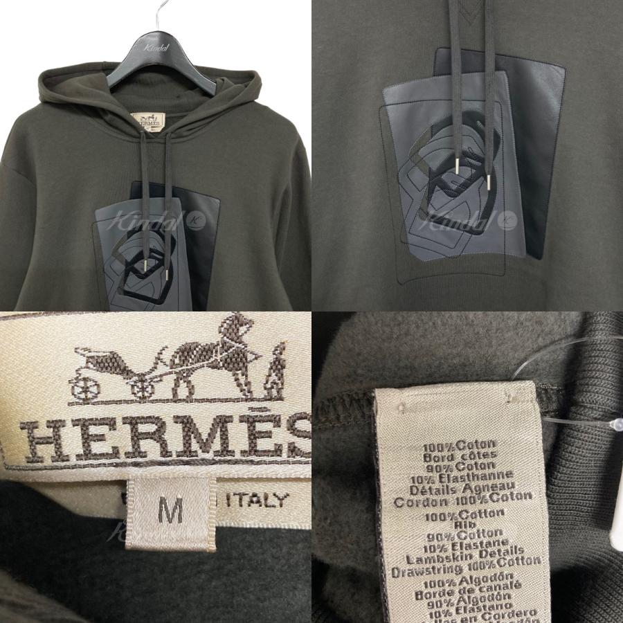 中古 HERMES レザーパッチパーカー グレー サイズ：M (京都店