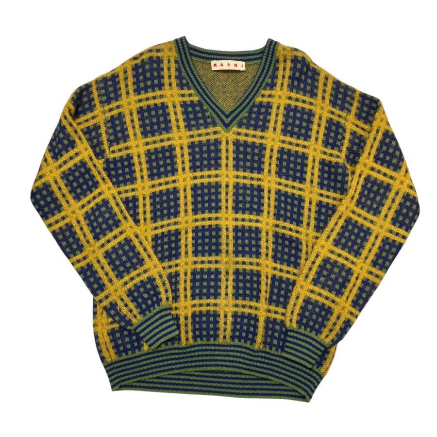 マルニ MARNI 23AW Vネックニット CVMG0099Q0 ブルー×イエロー サイズ 