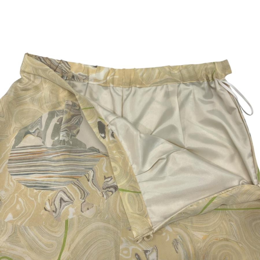 値下げ】mame kurogouchi 25SS Marble Print Silk Trousers MM25SS 