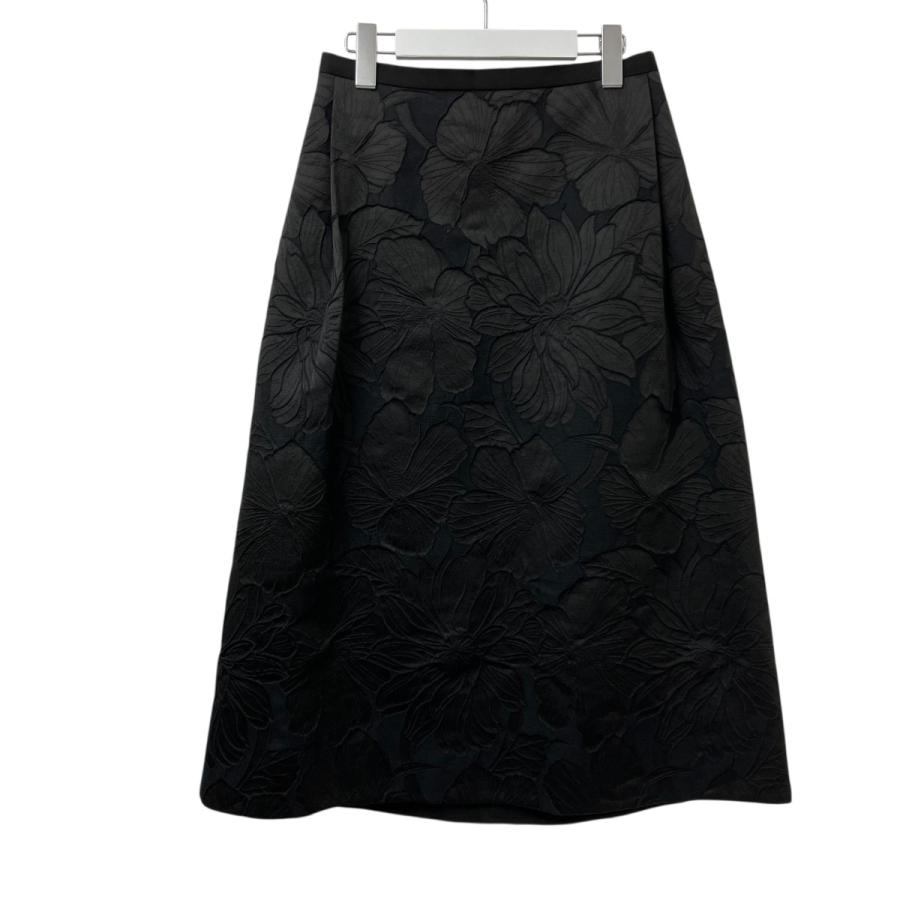 【極美品】 Drawer ドゥロワー マキシ丈 リネン混 ジャンパースカート 黒 DRAWER（ドゥロワー） フラワージャカードスカート 6524-299-1525