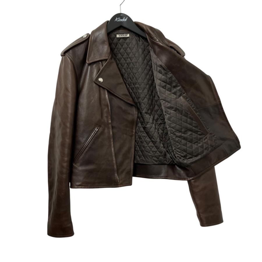オーラリー AURALEE Heavy Lamb Leather Riders Jacket レザージャケット A25AB01LA ブラウン サイズ：の画像
