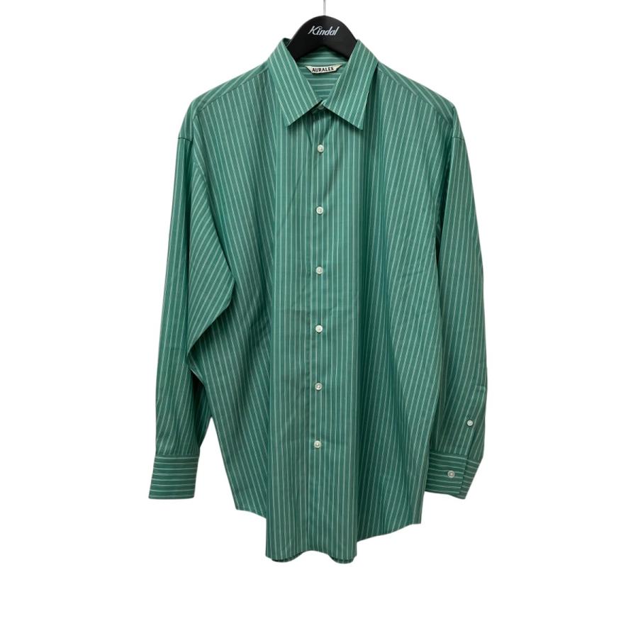 AURALEE 長袖シャツ グリーン AURALEE（オーラリー） AURALEE SUPER FINE WOOL STRIPE SHIRT 長袖