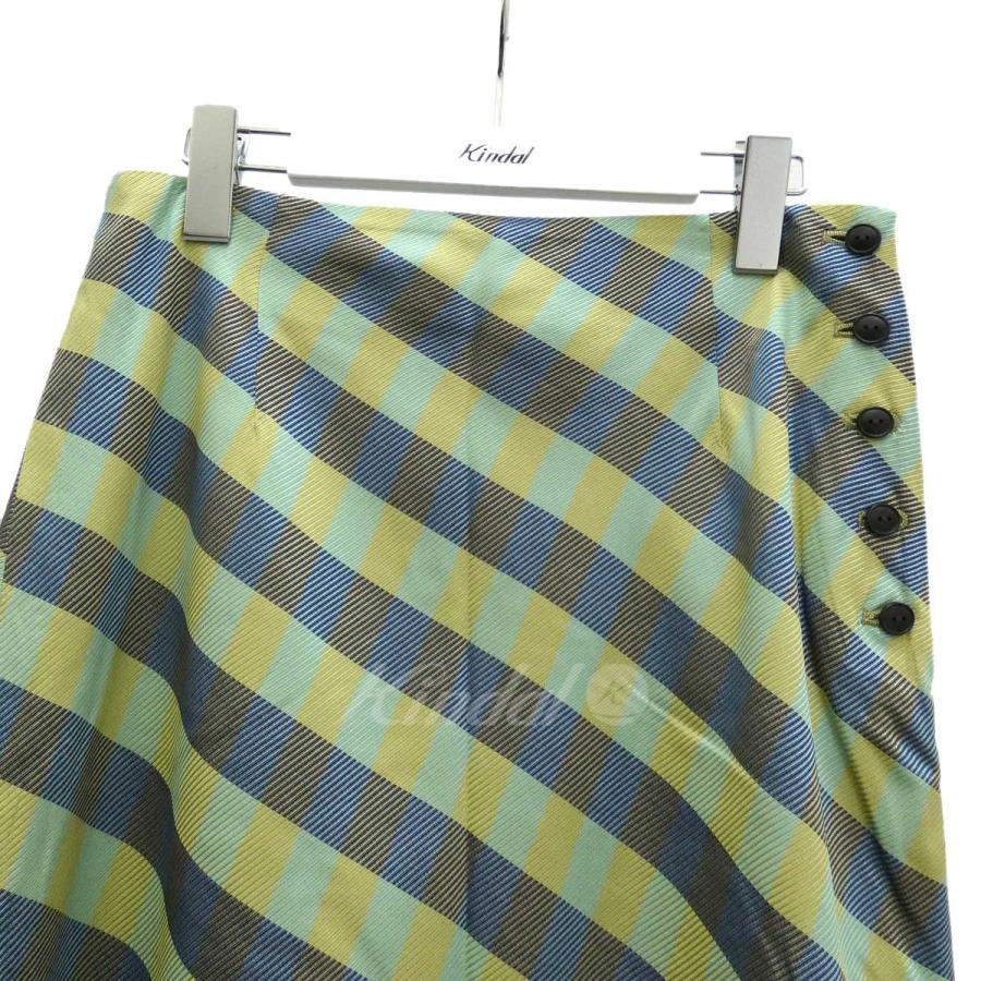 IENA ハイウエストブロックチェックスカート 黄緑 サイズ：38 (堅田店  
