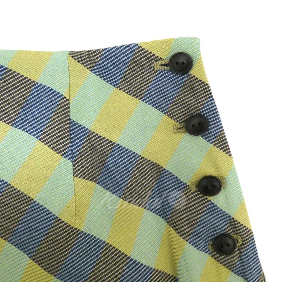 IENA ハイウエストブロックチェックスカート 黄緑 サイズ：38 (堅田店  