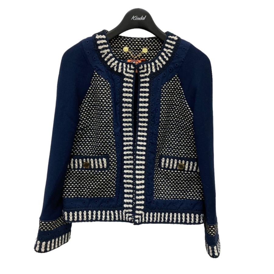 トリーバーチ Tory Burch ノーカラージャケット ネイビー サイズ：0 