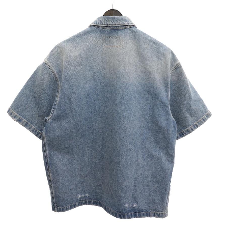 【美品】プラダ　半袖ダメージ加工デニムシャツ GEC067 インディゴ　XS PRADA 【値下げ】PRADA Denim Short Sleeve Shirt ダメージ加工
