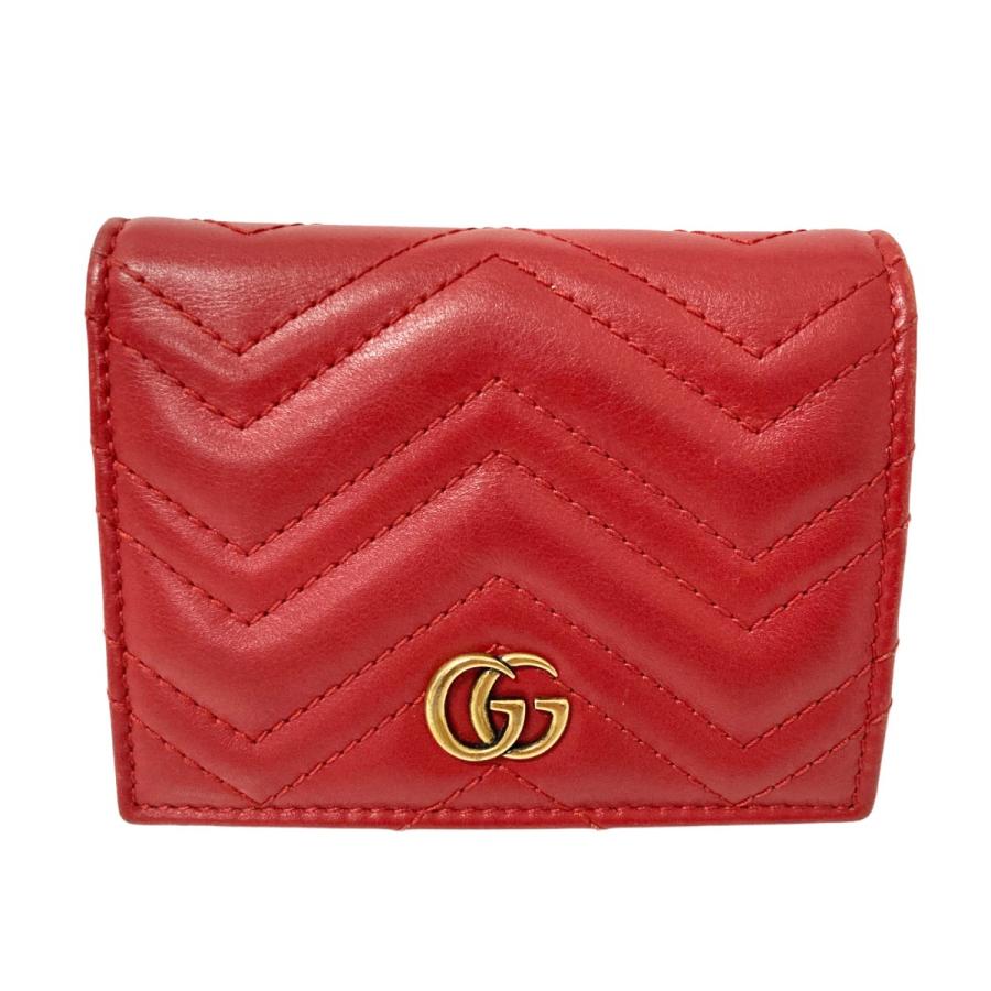値下げ】GUCCI GGマーモント 二つ折り財布 443125 レッド サイズ  