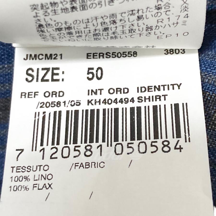 ラルディーニ LARDINI リネンブルーチェックシングルシャツジャケット JK506 ネイビー×ブラウン サイズ：50｜kindal｜05