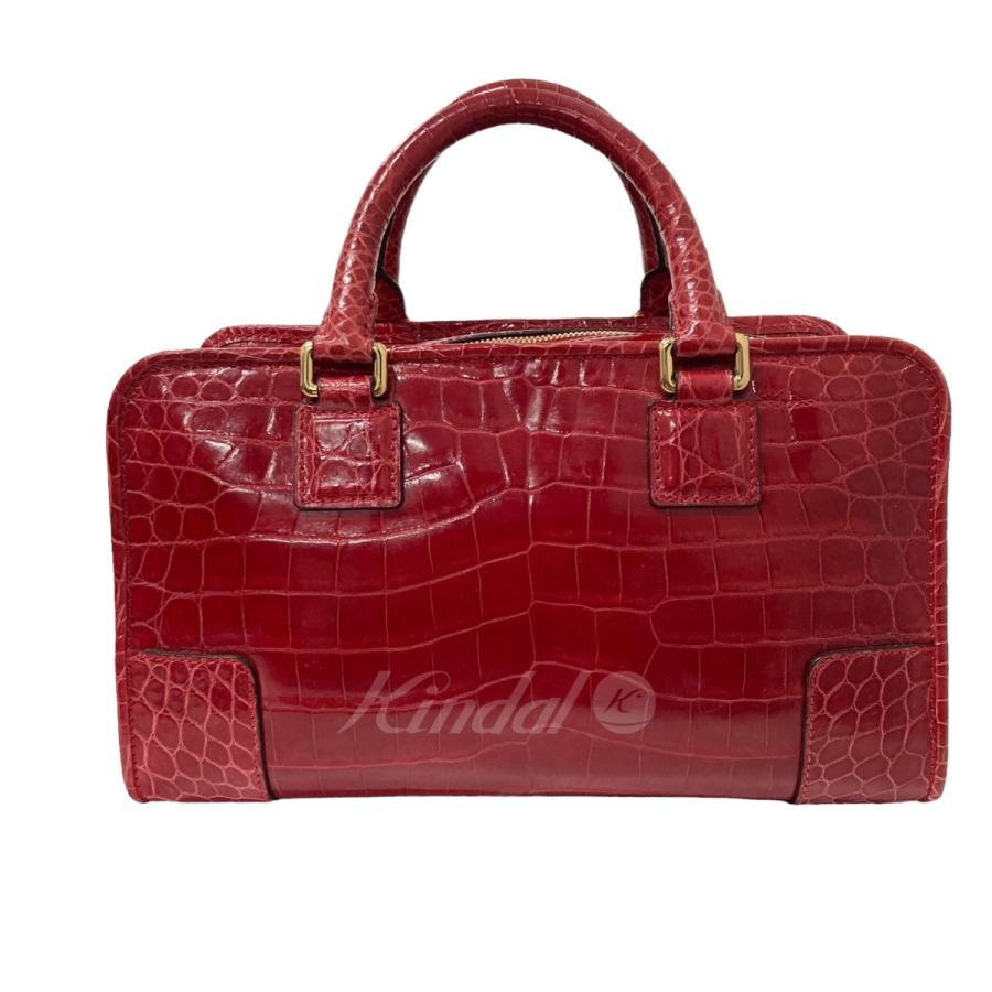 LOEWE 【値下げ】LOEWE アマソナ28 クロコダイルハンドバッグ レッド  