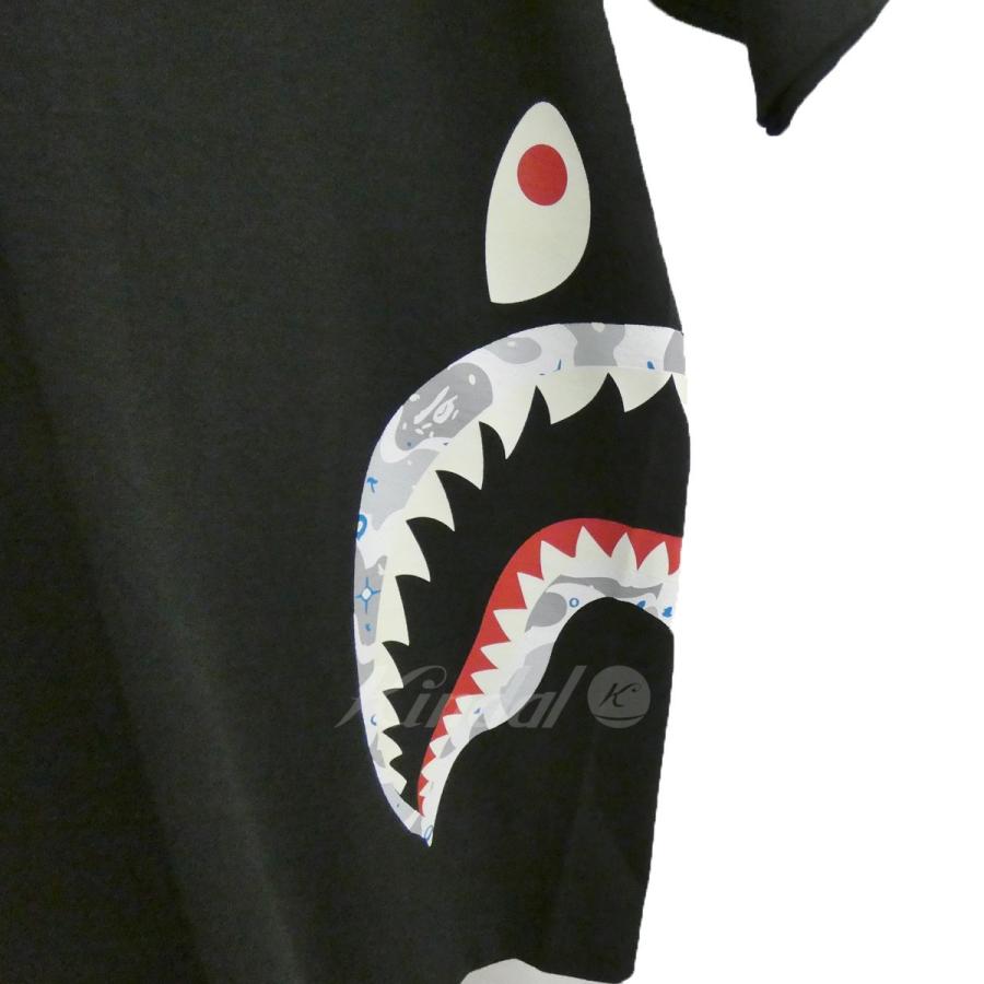 【値下げ】A BATHING APE 「SPACE CAMO SIDE SHARK TEE」サイドシャークプリントTシャツ ブラック サイズ：L (原｜kindal｜03