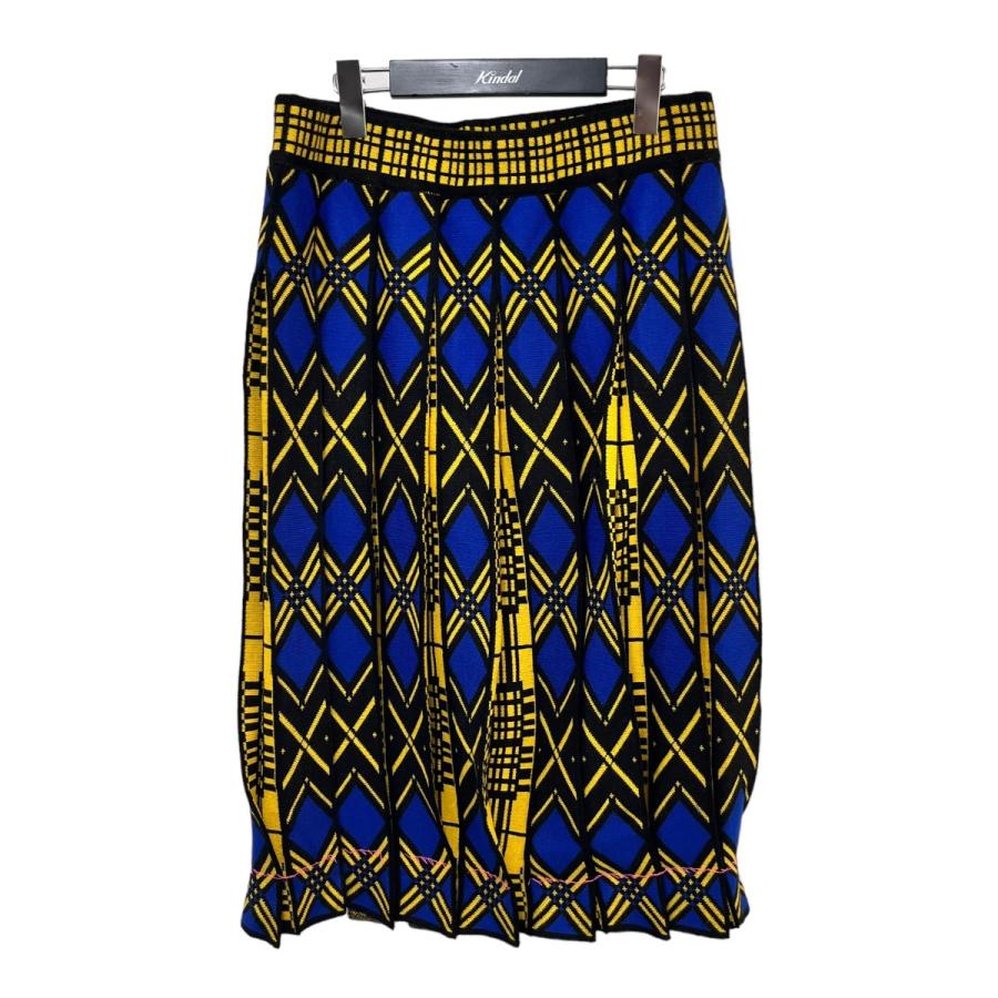 値下げ】CHOPOVA LOWENA ニットプリーツスカート イエロー×ブルー  