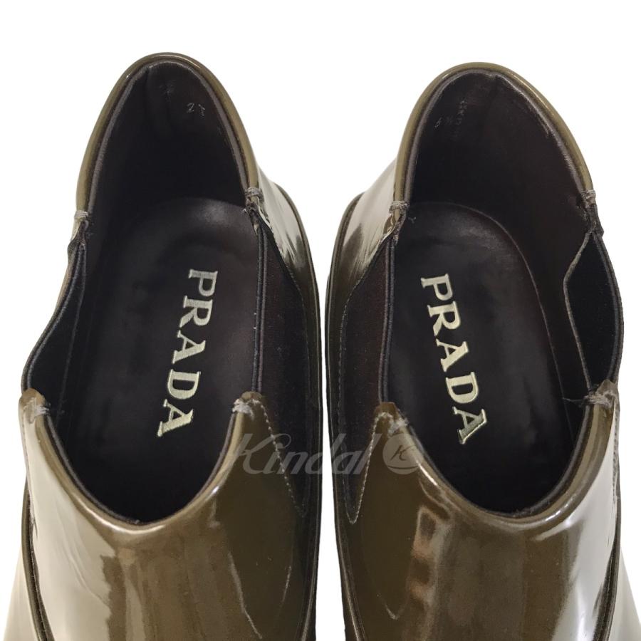 値下げ】PRADA パテントサイドゴアブーツ 2T 0430 オリーブ サイズ：6 