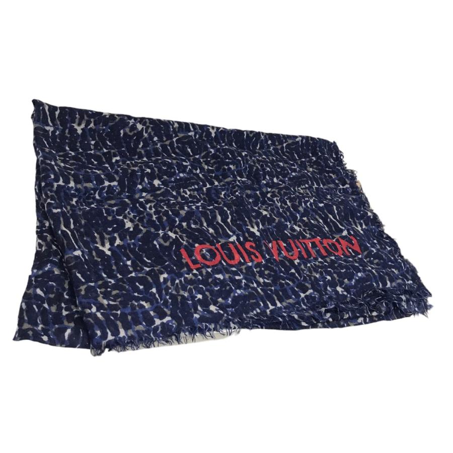 LOUIS VUITTON ルイヴィトン LV ロゴ ライン 大判 ストール 紺