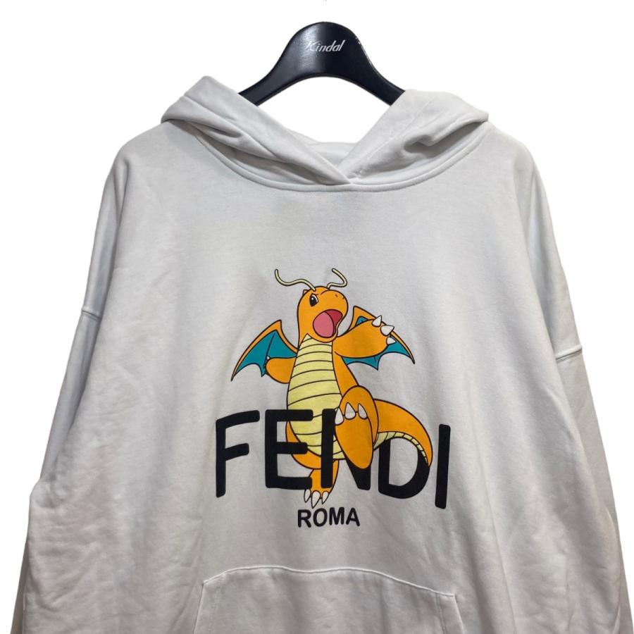 フェンディ FENDI×FRAGMENT DESIGN 24SS ロゴポケモンカイリュープリントプルオーバーパーカー FY1143 AQJK ホワイト｜kindal｜02