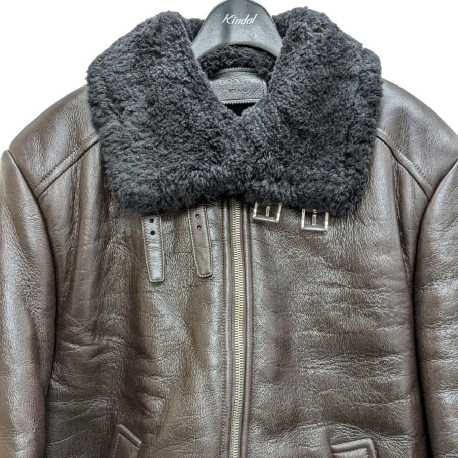 プラダ PRADA ムートンレザージャケット ブラウン サイズ：40の画像