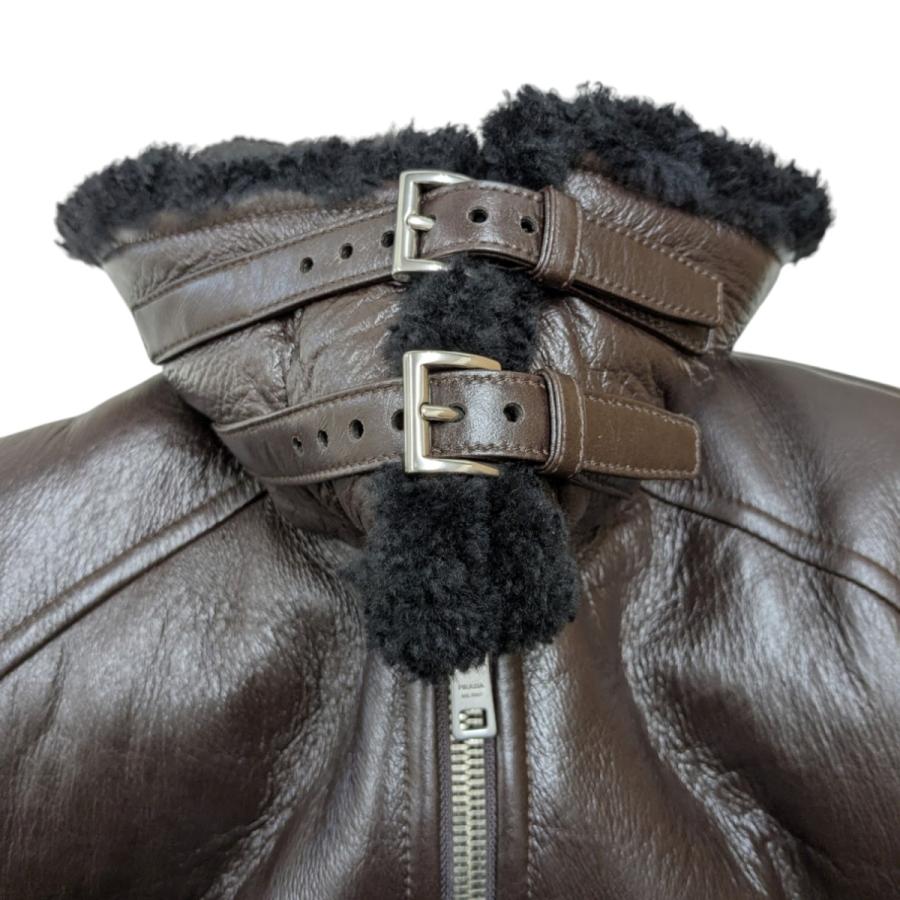 プラダ PRADA ムートンレザージャケット ブラウン サイズ：40の画像