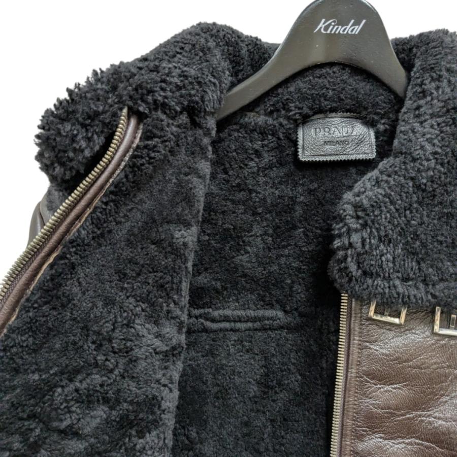 プラダ PRADA ムートンレザージャケット ブラウン サイズ：40の画像