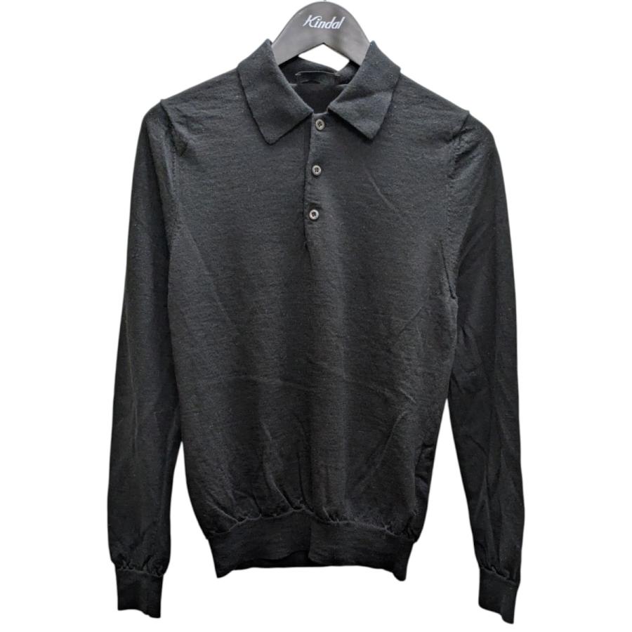 PRADA ニットポロ　黒　48サイズ PRADA プラダ ロングスリーブニットポロシャツ ブラック サイズ