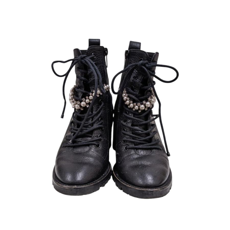 ジミーJIMMY CHOO コンバットブーツ ロウリ コンバット フラット | ブラック スムースボックスカーフレザー