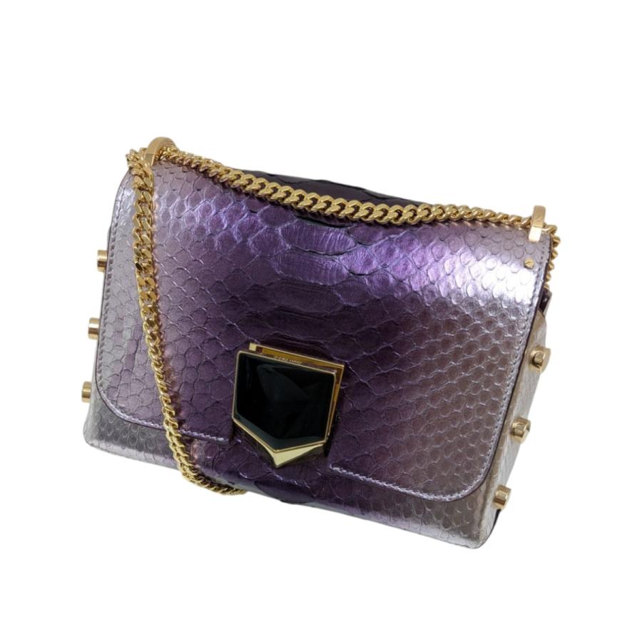JIMMY CHOO ジミーチュウ Lockett パイソンショルダーバッグ パープル 