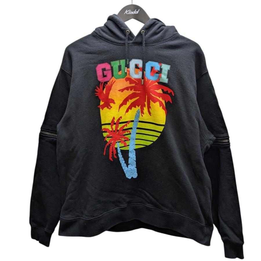GUCCI フード付きパーカー 黒 中古・古着通販】GUCCI (グッチ) ハーフジップパーカー ブラック