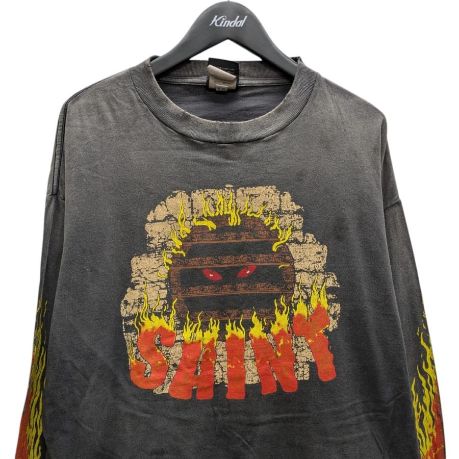 値下げ】SAINT MICHAEL ヴィンテージ加工長袖プリントTシャツ グレー