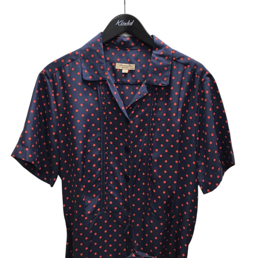 BURBERRY（バーバリー） シルクワンピース ネイビー×レッド サイズ：42