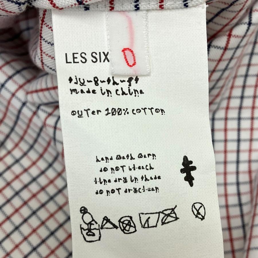 LES SIX（レシス） アシンメトリーストライプシャツ ホワイト×レッド