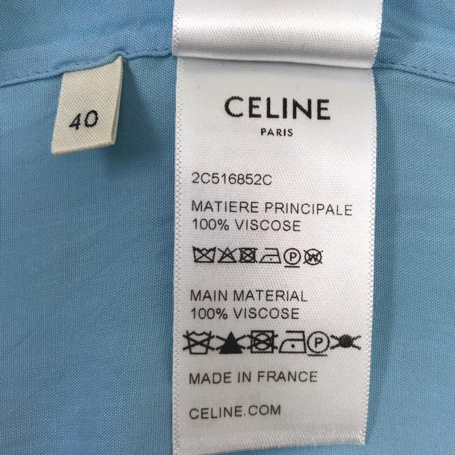 CELINE（セリーヌ） ルーズボーリングシャツ ロゴ刺繍 半袖シャツ ブ