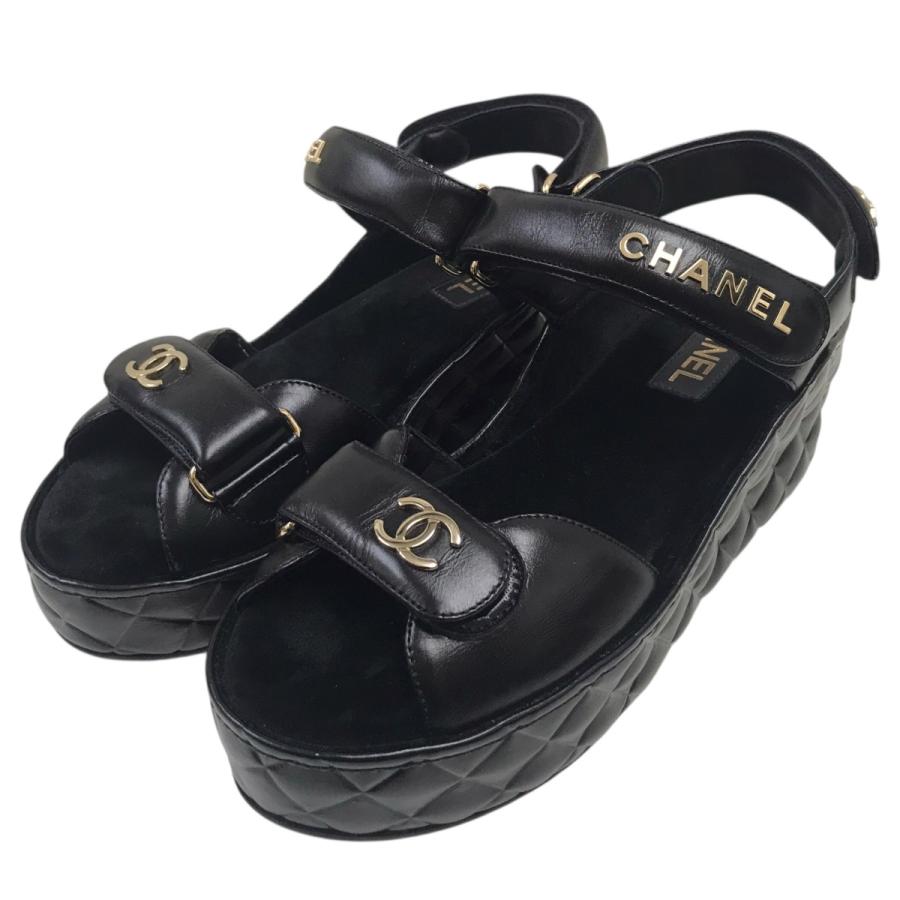 CHANEL ブラック ロゴ サンダル CHANEL（シャネル） ロゴサンダル ブラック サイズ：40 : カインドオル