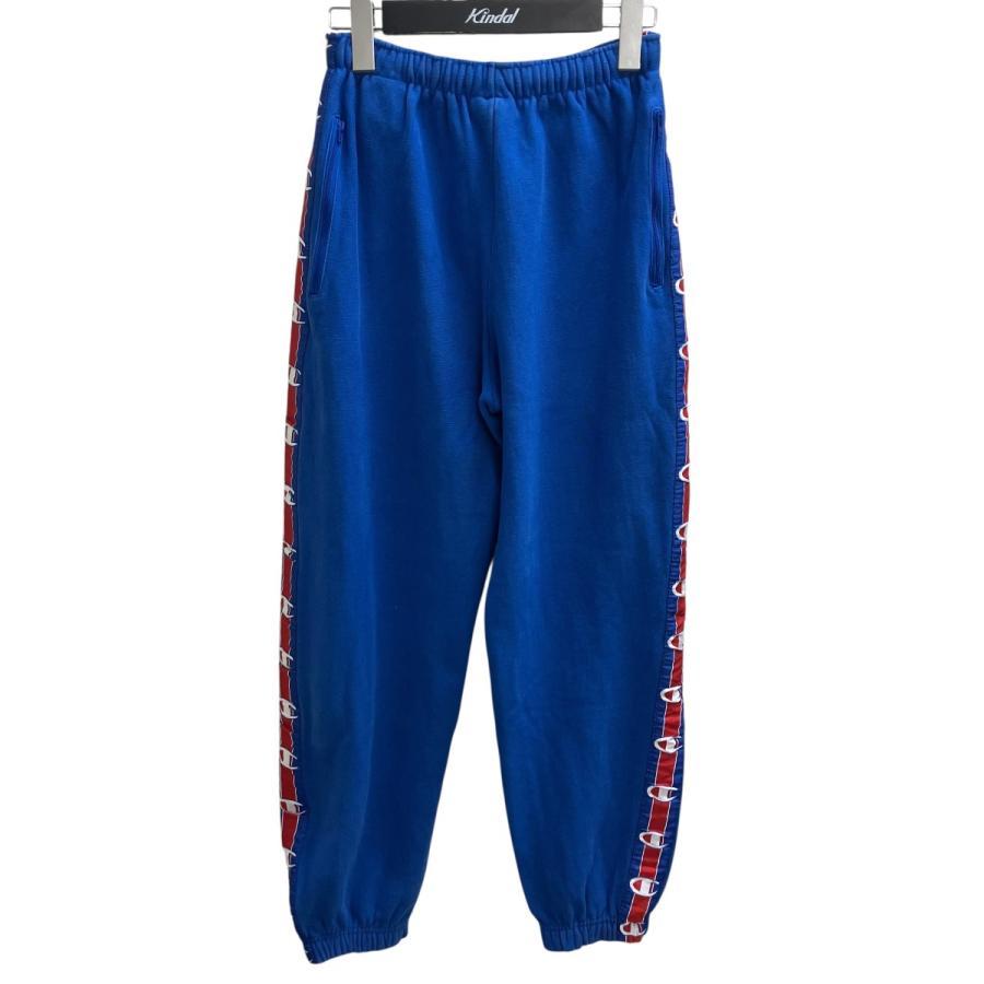 champion ブルー　トラックパンツ　vetements 風　加工 サイズm ヴェトモン×チャンピオン VETEMENTS×Champion スウェットパンツ ブルー