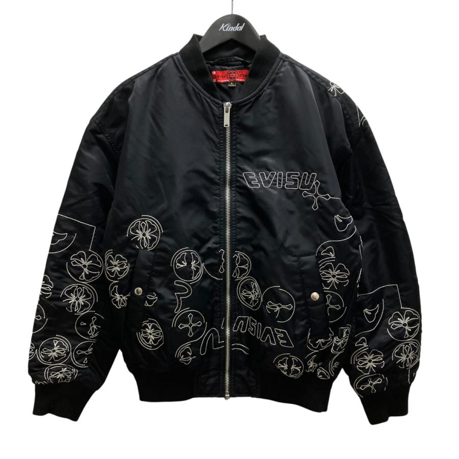 EVISU MA-1ジャケット Mサイズ エヴィス EVISU Black Embroidered Bomber Jacket MA-1ジャケット
