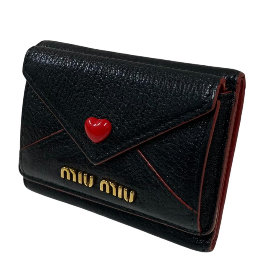 miu miu（ミュウミュウ） MIU MIU MADRAS LOVE 3つ折り財布 ブラック 