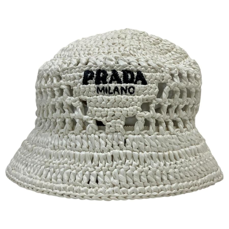 12/29出品　1/5購入お約束品　PRADA ホワイト バケットハット PRADA（プラダ） バケットハット ホワイト×ブラック : カインドオル