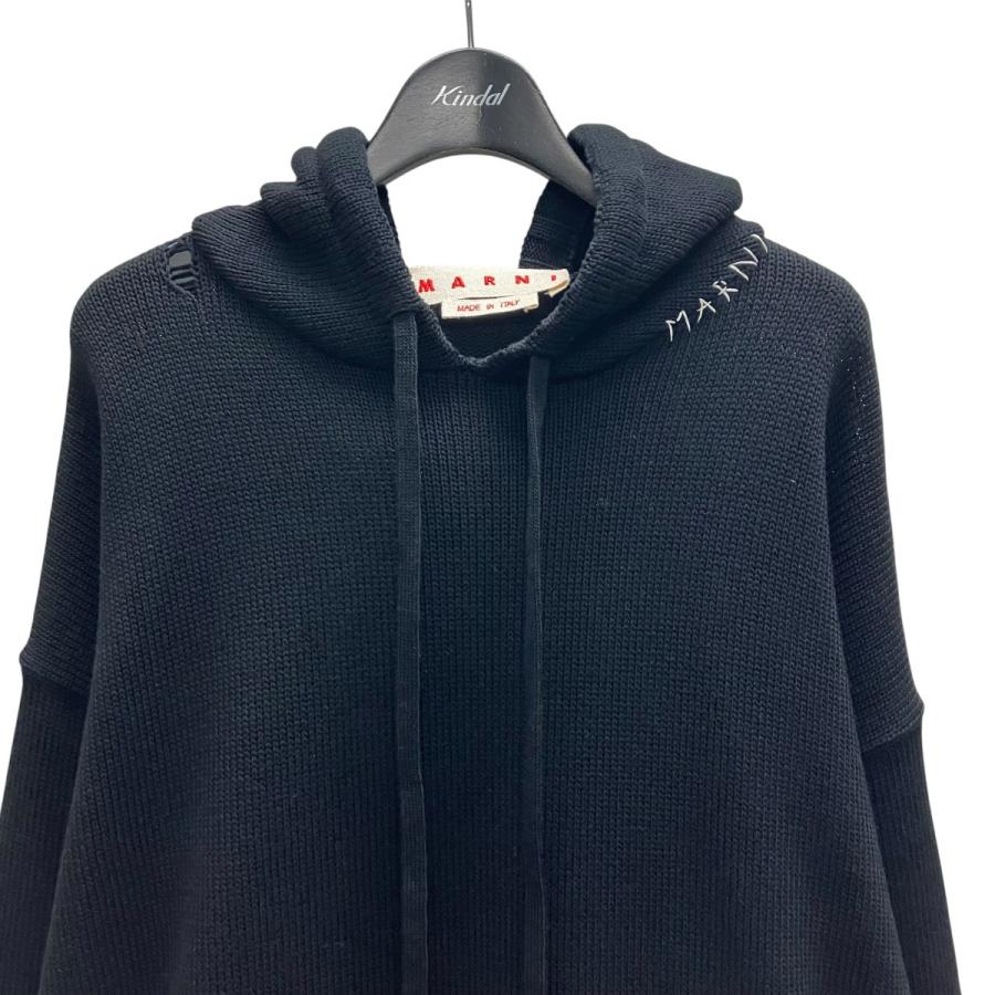 マルニ MARNI ニットパーカー ブラック×ホワイト サイズ：48_2